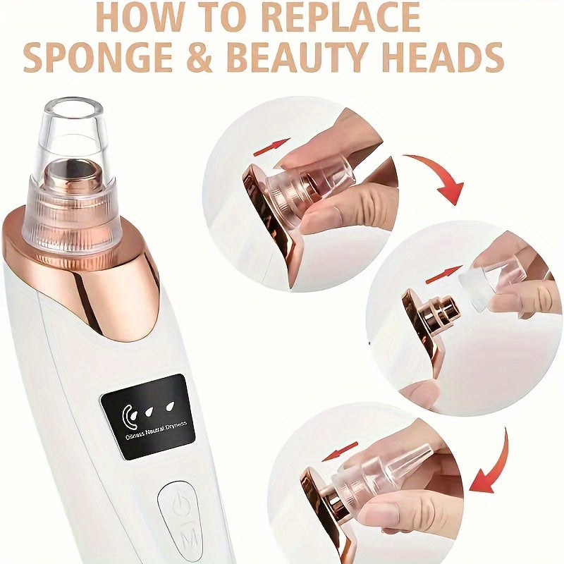 1pc Rechargeable Blackhead Vacuum with 5 Probes - Portable Deep Cleansing Facial Care Device for Gentle & Safe Pore Cleanser, USB Charging, Ergonomic Design, Skin Cleansing Vacuum | Sleek Blackhead | Multiuse Probes